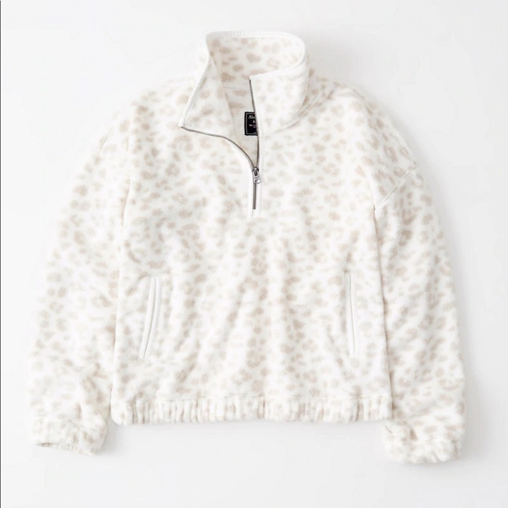 Abercrombie & Fitch Leopard Half Zip Sherpa Fleece